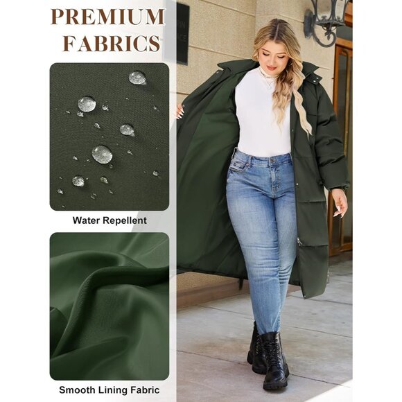 Women Plus Size Long Winter Coat Knee Length Warm Hood Zip Up Jacket for Cold We - Picture 3 of 6